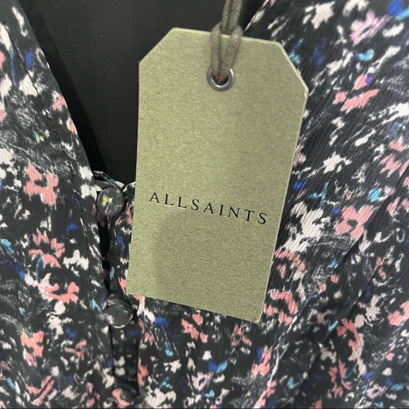 NWT Allsaints Size 0 Kaylee Stretch Floral Romper V-neck Long Sleeves Viscose - Picture 5 of 5